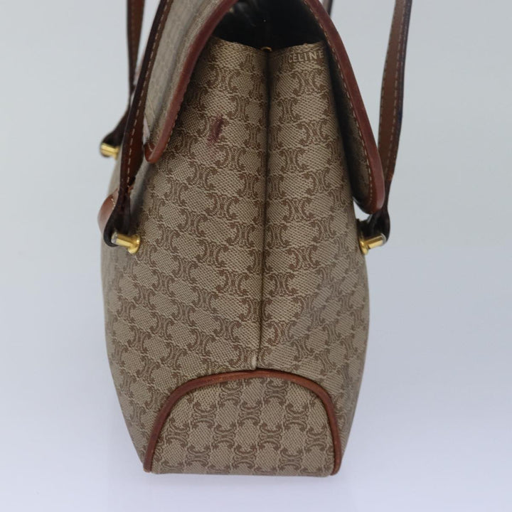 Celine Macadam Canvas Shoulder Bag Leather Beige Auth 78316