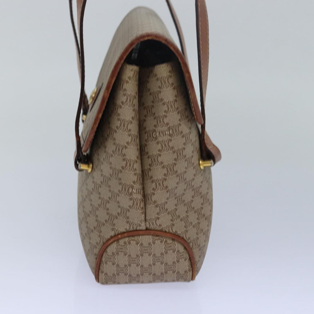 Celine Macadam Canvas Shoulder Bag Leather Beige Auth 78316