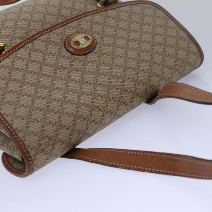 Celine Macadam Canvas Shoulder Bag Leather Beige Auth 78316