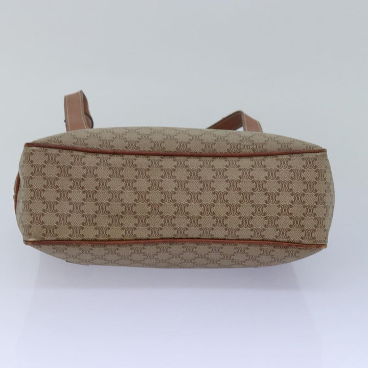 Celine Macadam Canvas Shoulder Bag Leather Beige Auth 78316