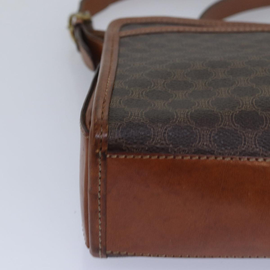 Celine Macadam Canvas Shoulder Bag PVC Leather Brown Auth 78317