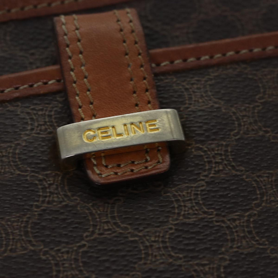Celine Macadam Canvas Shoulder Bag PVC Leather Brown Auth 78317