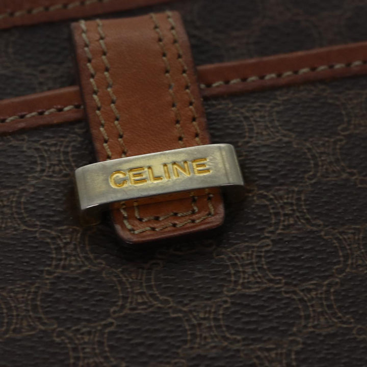 Celine Macadam Canvas Shoulder Bag PVC Leather Brown Auth 78317