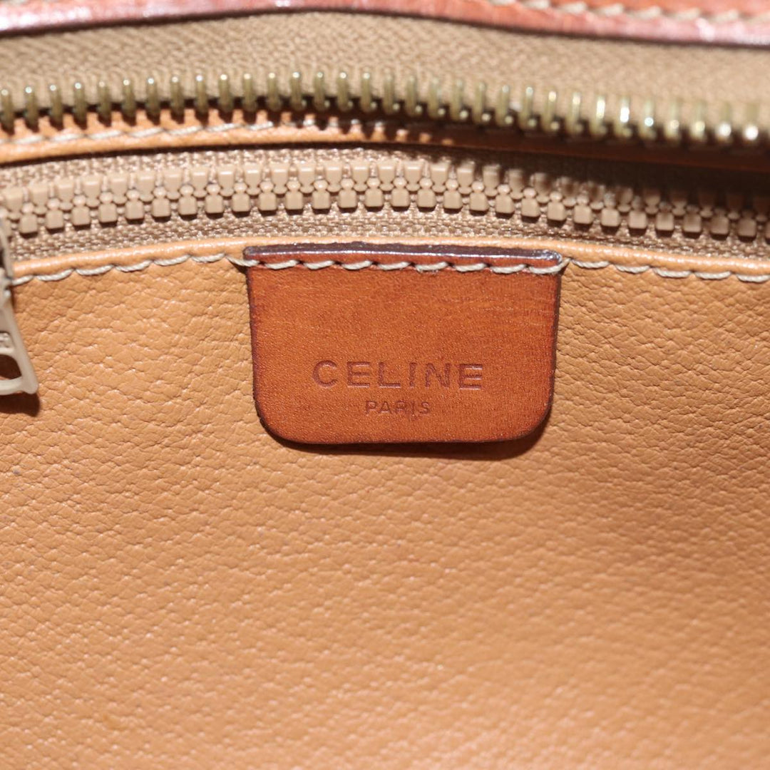 Celine Macadam Canvas Shoulder Bag PVC Leather Brown Auth 78317