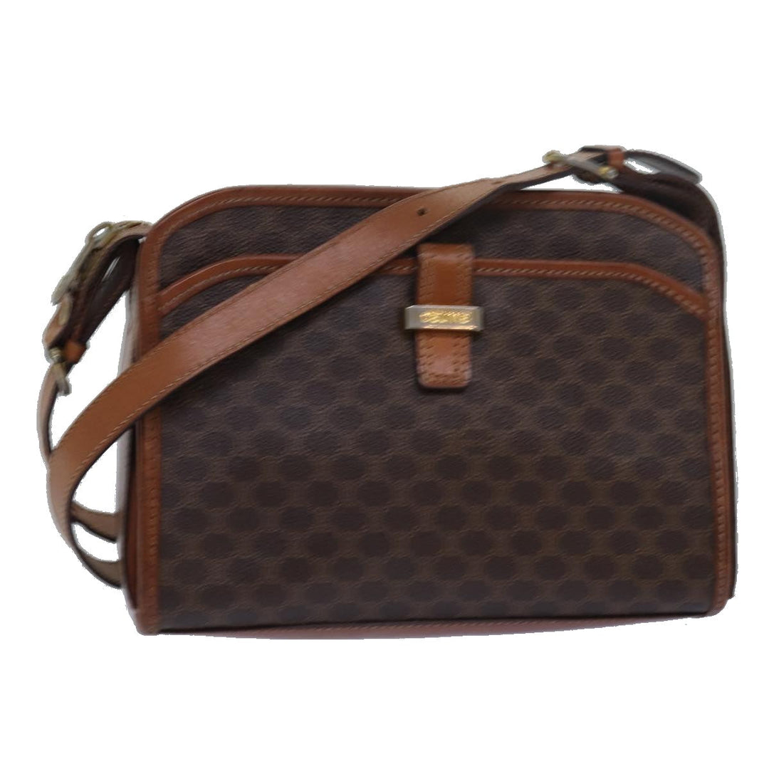 Celine Macadam Canvas Shoulder Bag PVC Leather Brown Auth 78317
