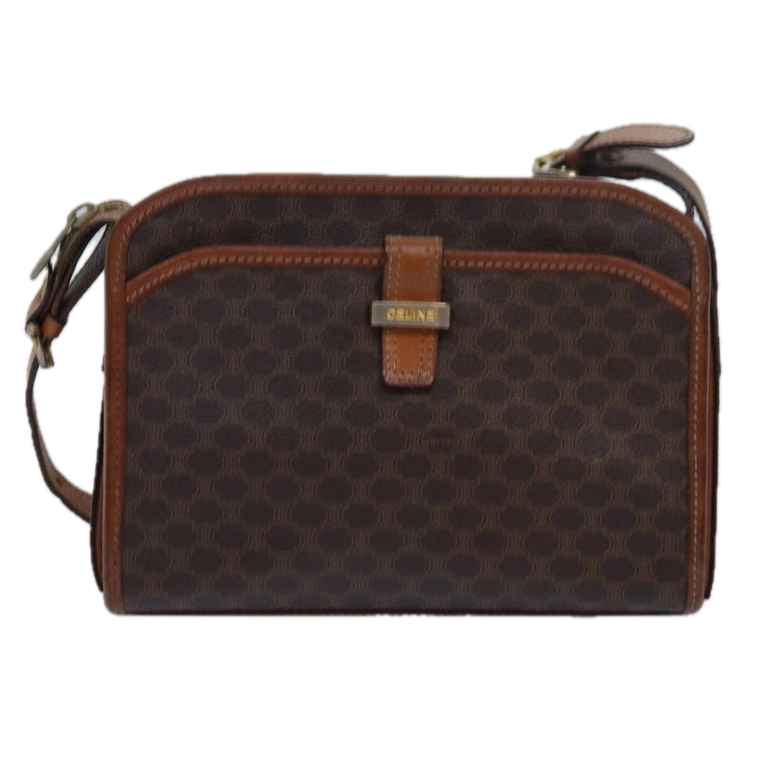 Celine Macadam Canvas Shoulder Bag PVC Leather Brown Auth 78317