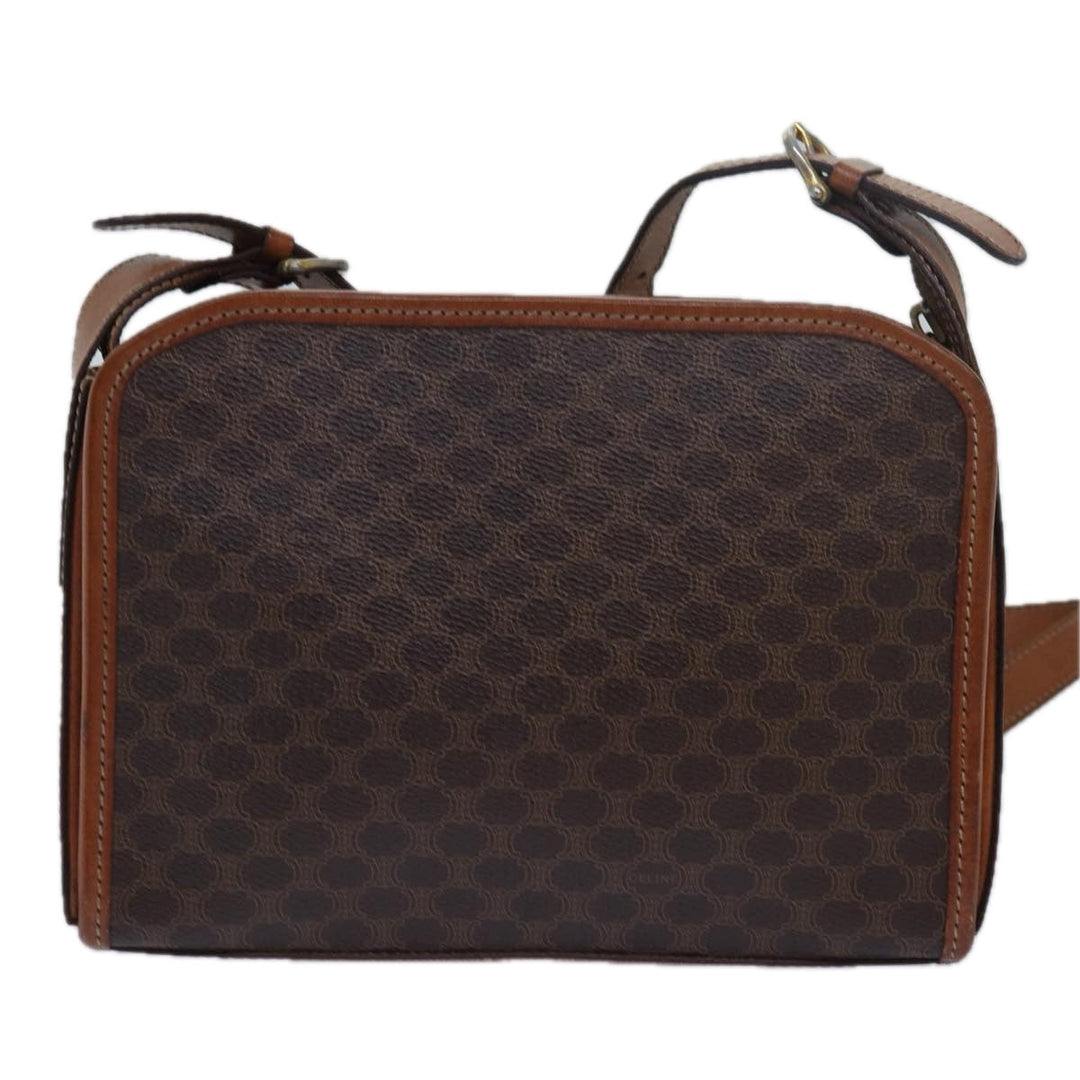 Celine Macadam Canvas Shoulder Bag PVC Leather Brown Auth 78317