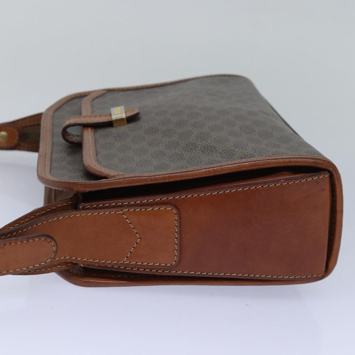 Celine Macadam Canvas Shoulder Bag PVC Leather Brown Auth 78317
