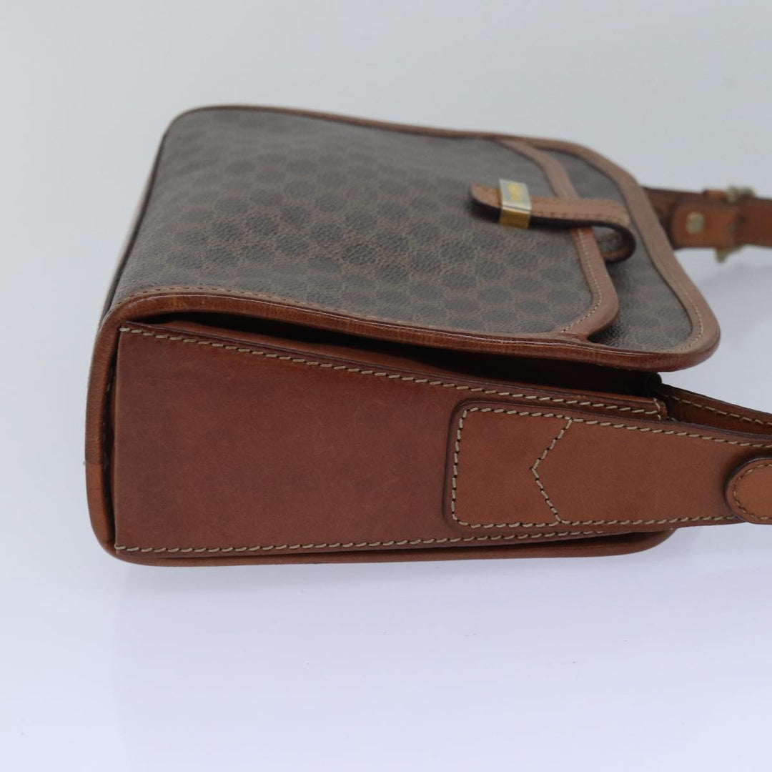 Celine Macadam Canvas Shoulder Bag PVC Leather Brown Auth 78317