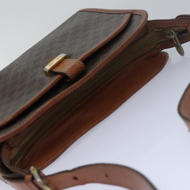 Celine Macadam Canvas Shoulder Bag PVC Leather Brown Auth 78317