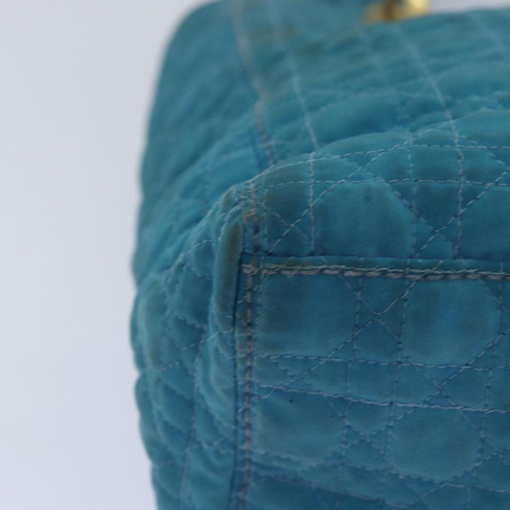 CHRISTIAN Dior Lady Dior Canage Hand Bag Nylon Turquoise Blue Auth 78336