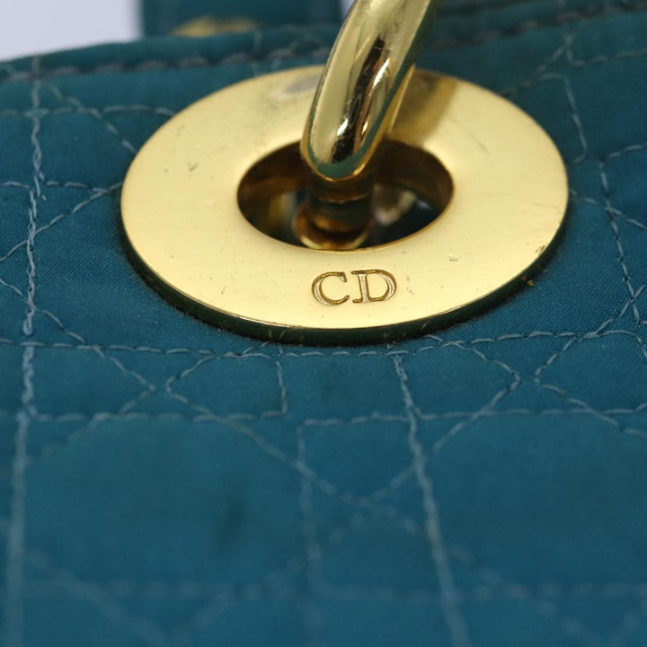 CHRISTIAN Dior Lady Dior Canage Hand Bag Nylon Turquoise Blue Auth 78336
