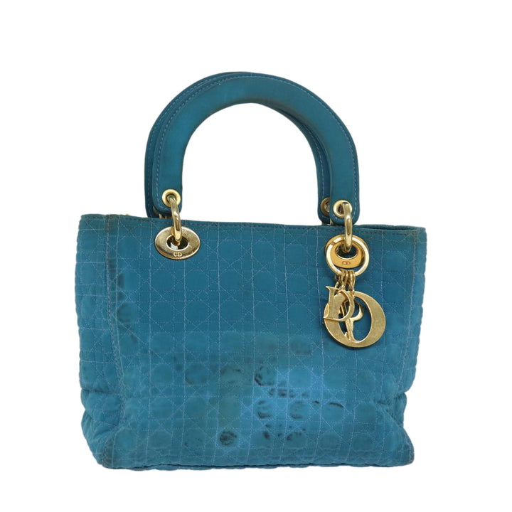 CHRISTIAN Dior Lady Dior Canage Hand Bag Nylon Turquoise Blue Auth 78336