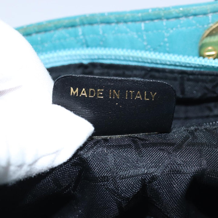 CHRISTIAN Dior Lady Dior Canage Hand Bag Nylon Turquoise Blue Auth 78336