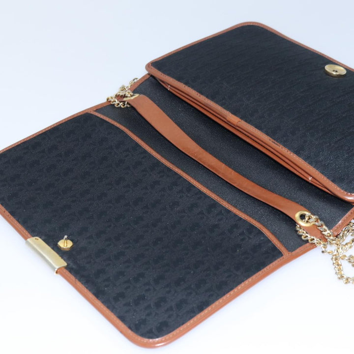 CHRISTIAN Dior Trotter Canvas Chain Shoulder Bag Black Auth 78392