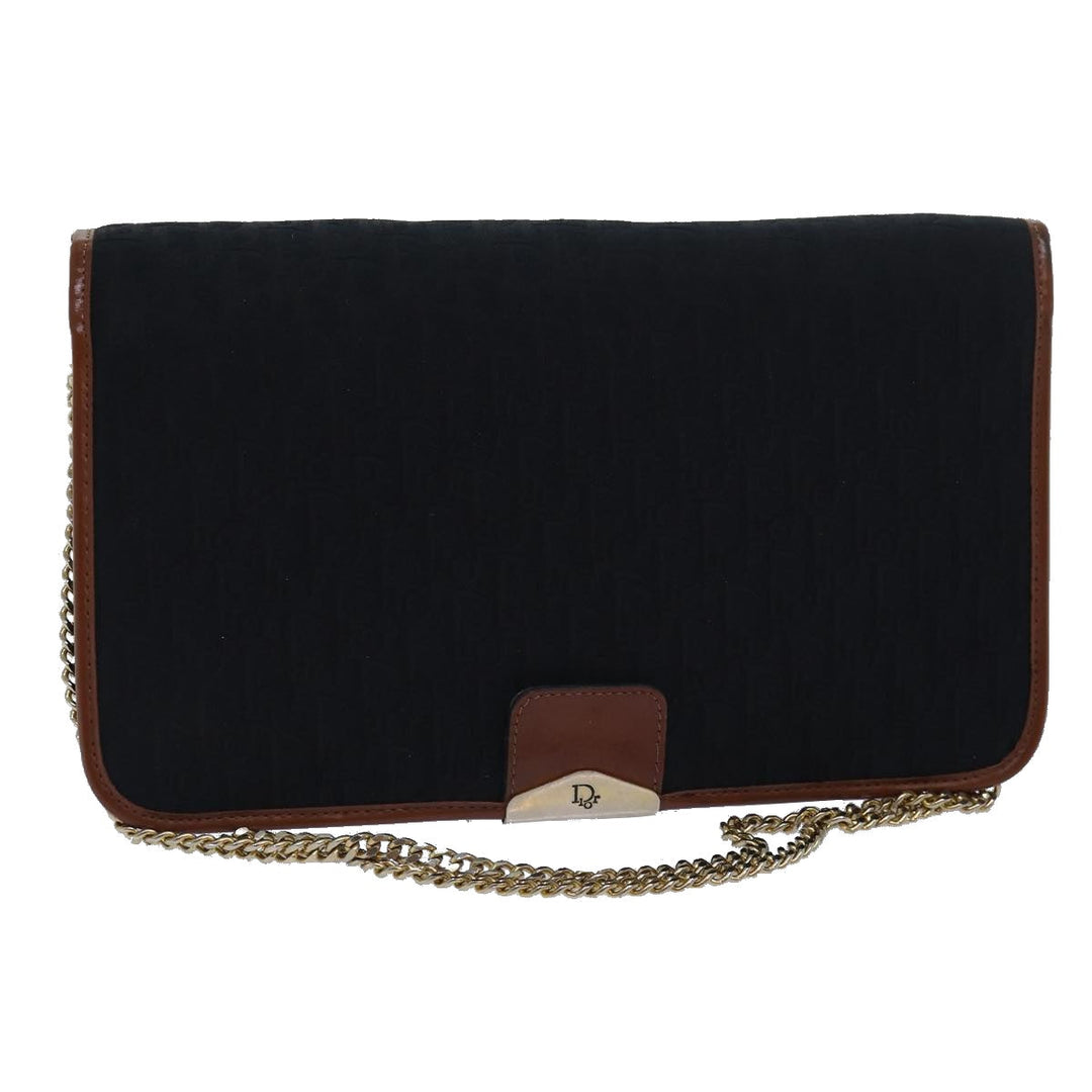 CHRISTIAN Dior Trotter Canvas Chain Shoulder Bag Black Auth 78392