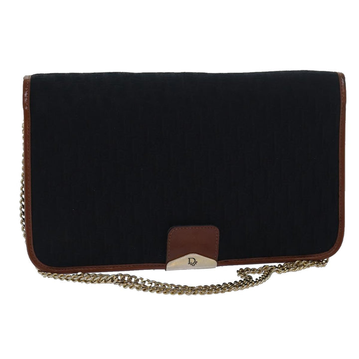 CHRISTIAN Dior Trotter Canvas Chain Shoulder Bag Black Auth 78392