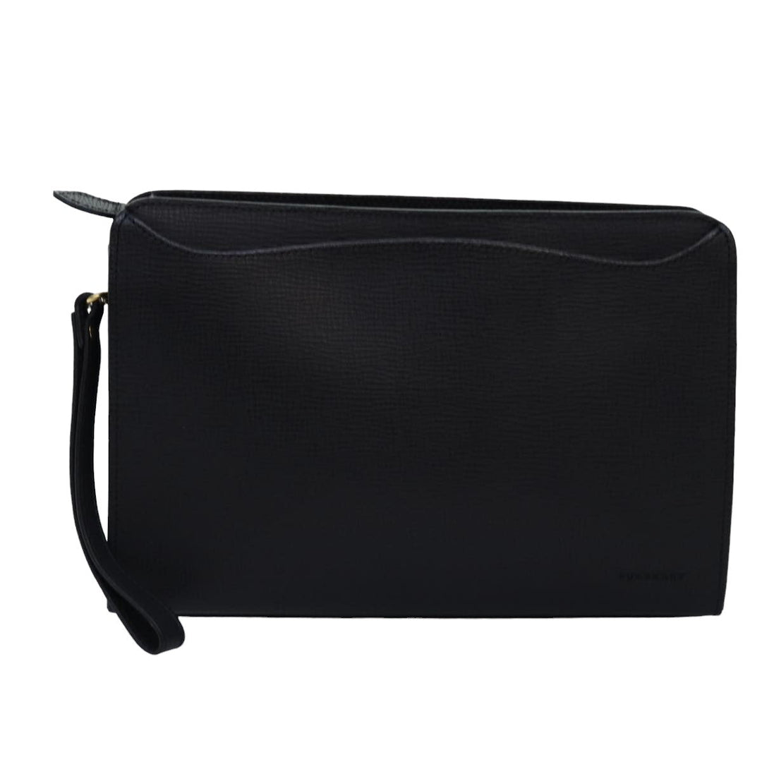 Burberry Clutch Bag Leather Black Auth 78411