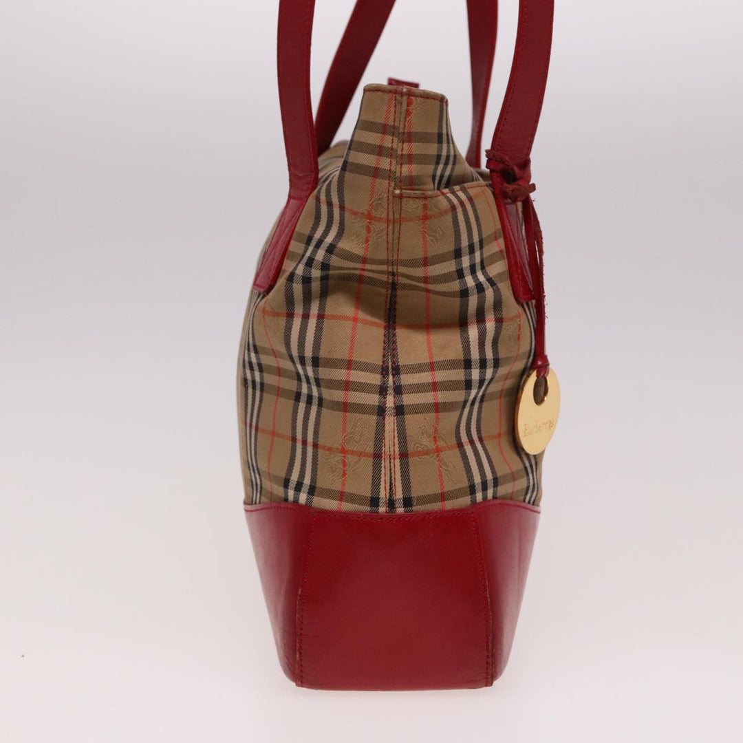 BurberrySs Nova Check Tote Bag Canvas Beige Red Auth 78424