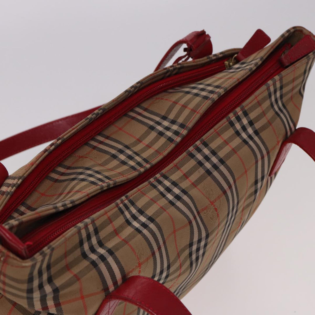 BurberrySs Nova Check Tote Bag Canvas Beige Red Auth 78424