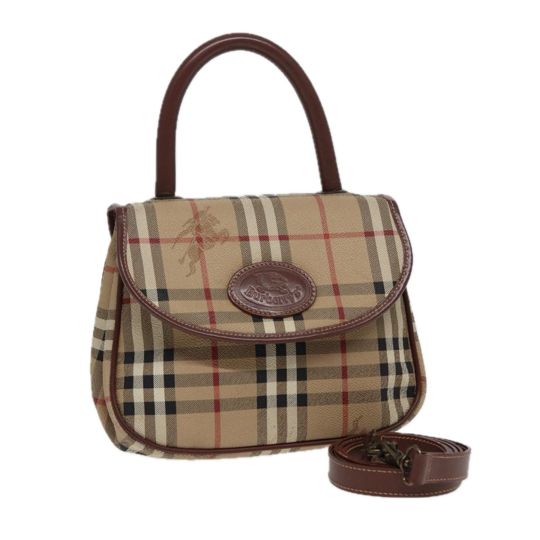 BurberrySs Nova Check Hand Bag PVC Leather 2way Beige Auth 78448