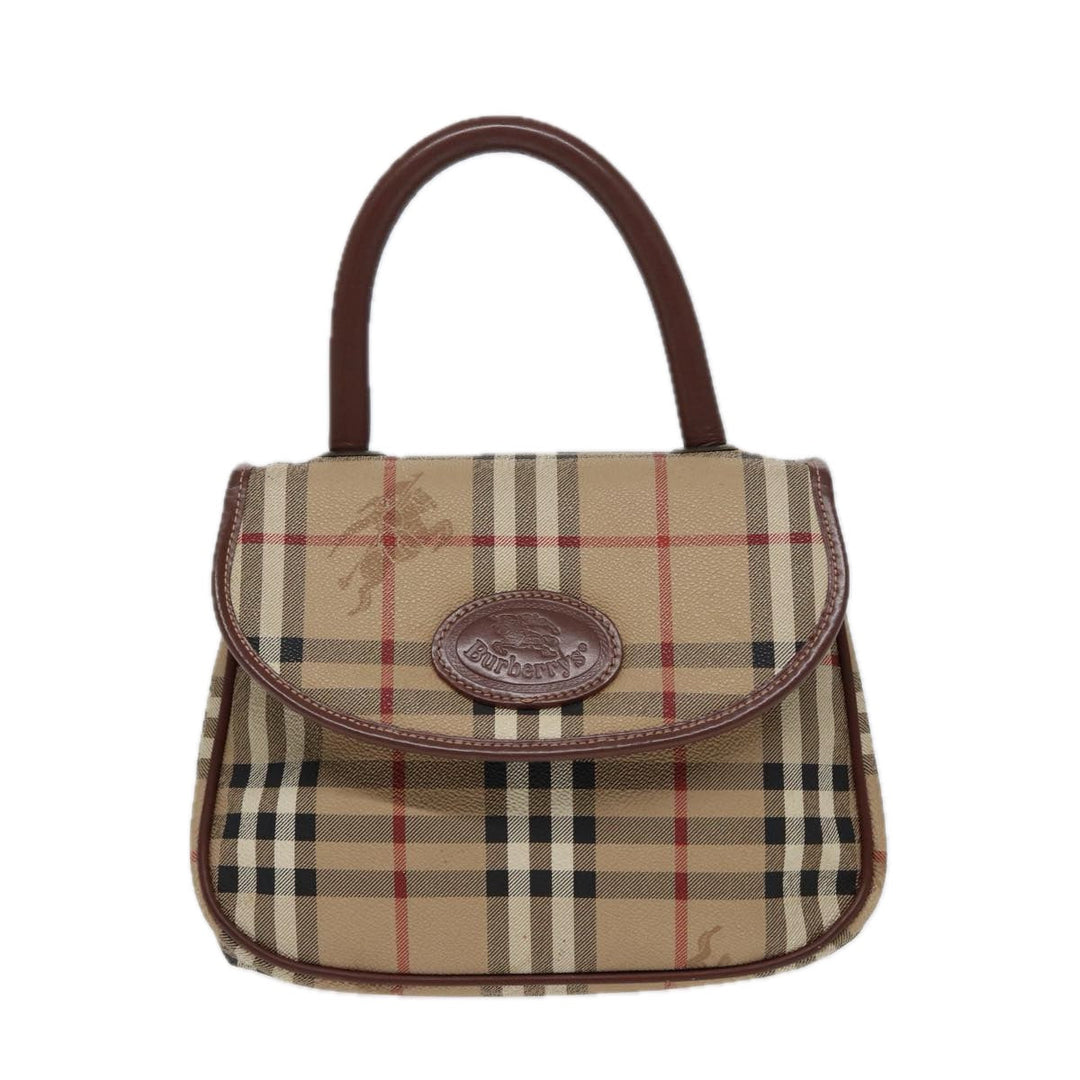 BurberrySs Nova Check Hand Bag PVC Leather 2way Beige Auth 78448