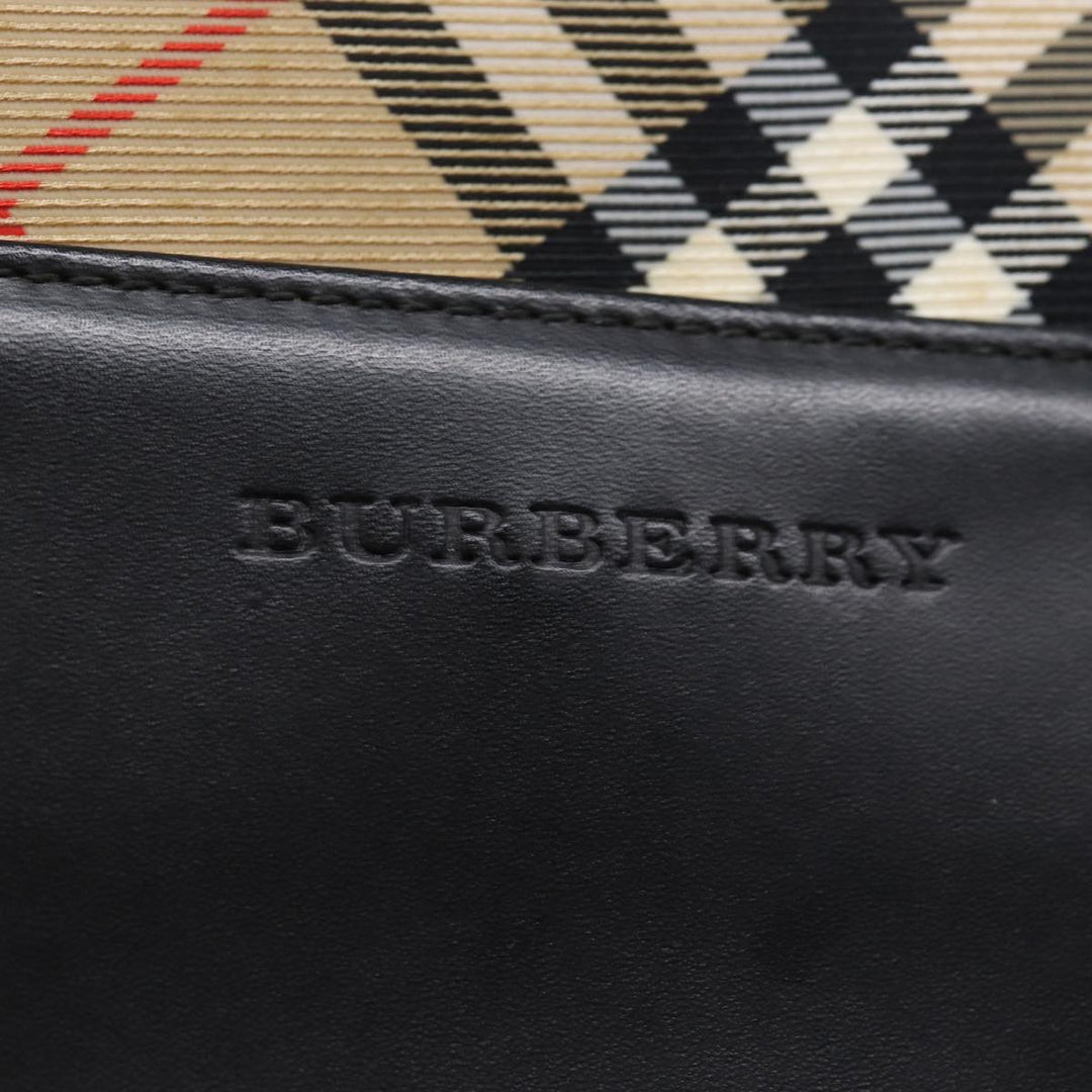 Burberry Nova Check Hand Bag Nylon Leather Beige Black Auth 78540