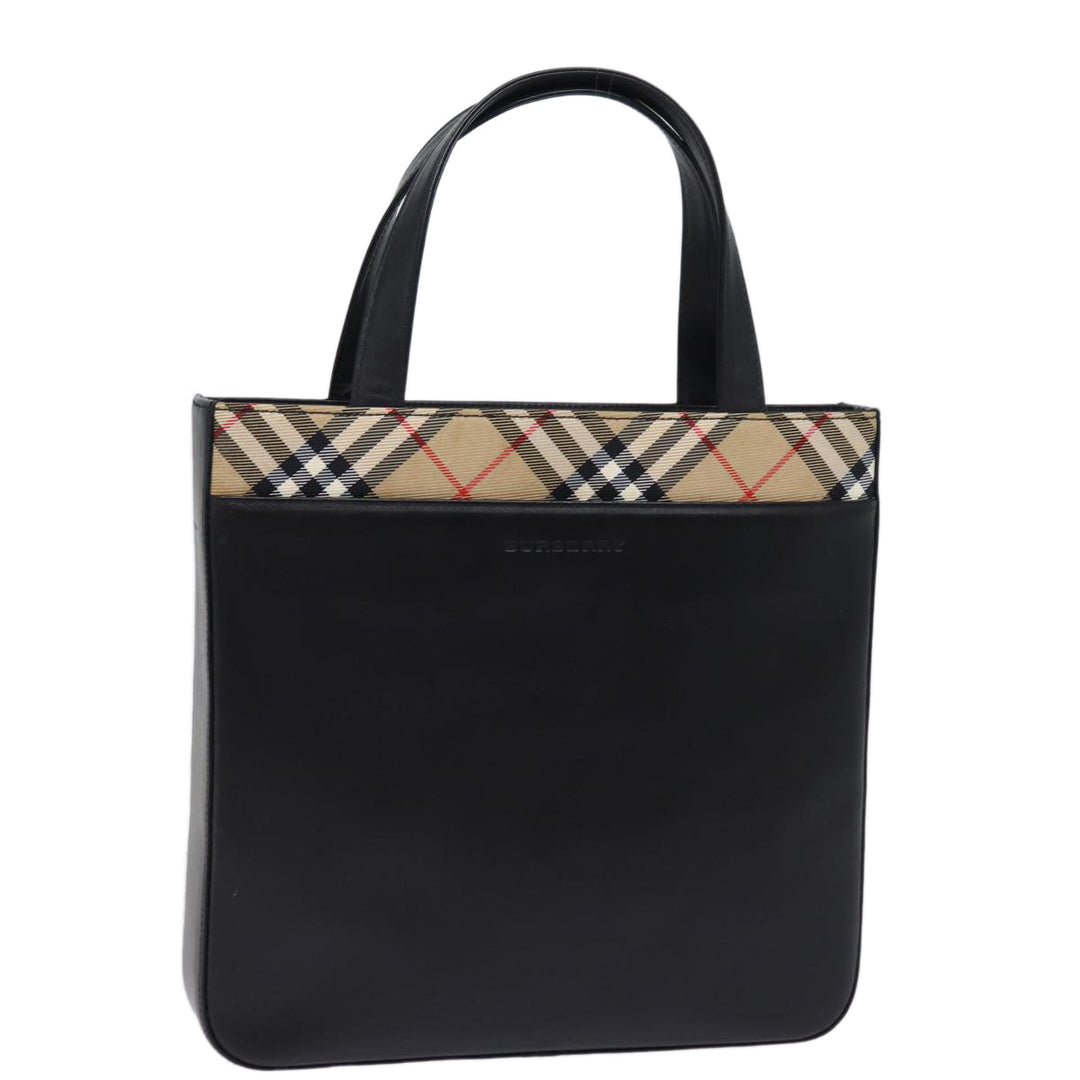 Burberry Nova Check Hand Bag Nylon Leather Beige Black Auth 78540