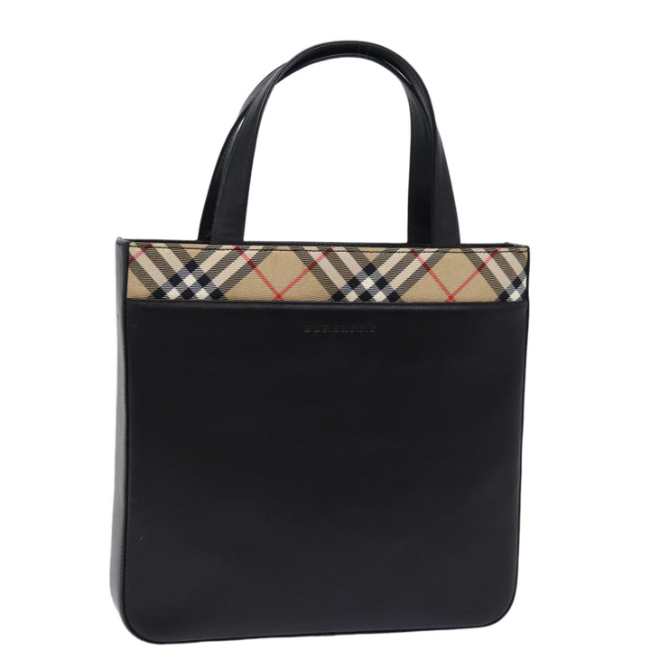 Burberry Nova Check Hand Bag Nylon Leather Beige Black Auth 78540