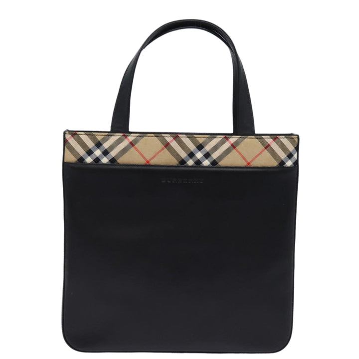 Burberry Nova Check Hand Bag Nylon Leather Beige Black Auth 78540