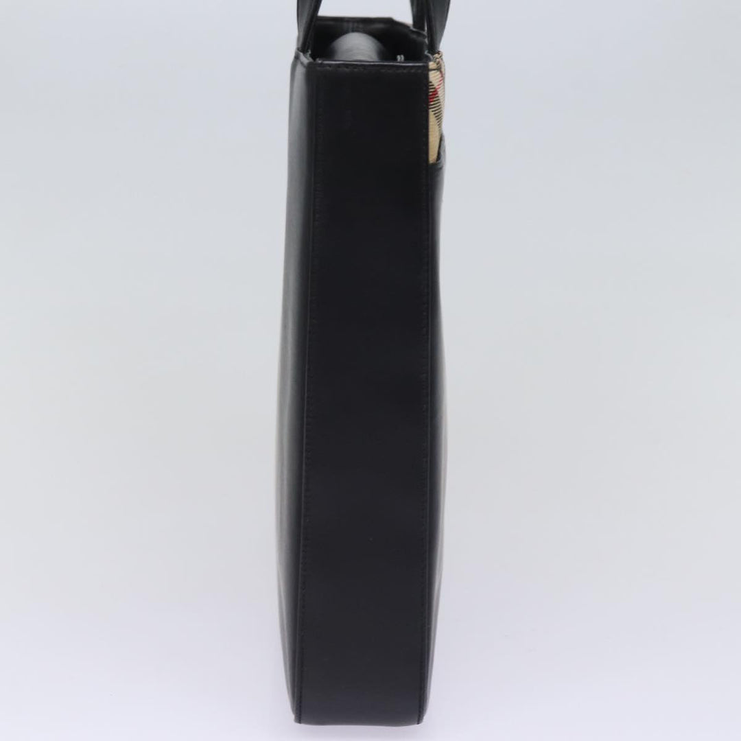 Burberry Nova Check Hand Bag Nylon Leather Beige Black Auth 78540