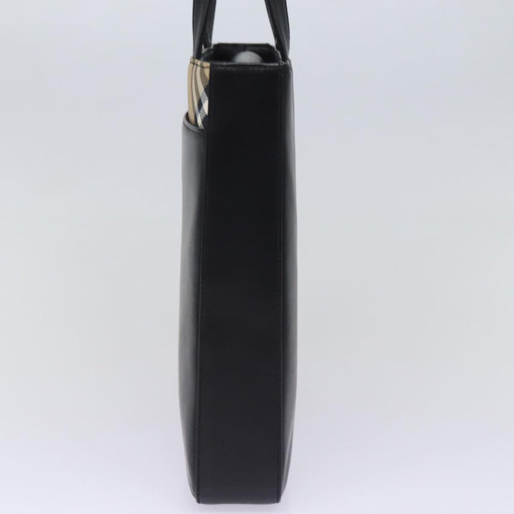 Burberry Nova Check Hand Bag Nylon Leather Beige Black Auth 78540