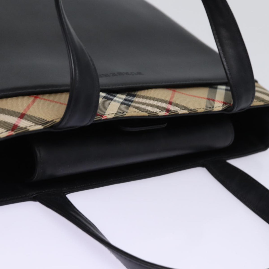 Burberry Nova Check Hand Bag Nylon Leather Beige Black Auth 78540