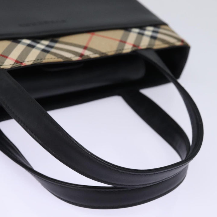 Burberry Nova Check Hand Bag Nylon Leather Beige Black Auth 78540
