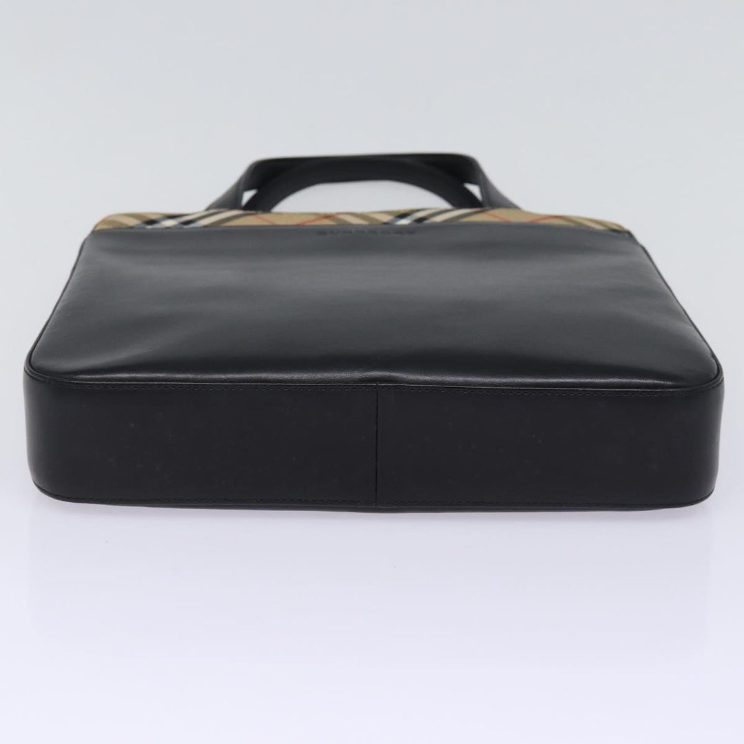 Burberry Nova Check Hand Bag Nylon Leather Beige Black Auth 78540