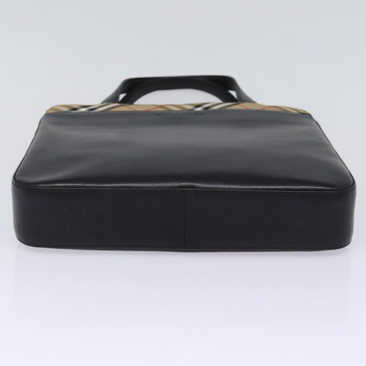 Burberry Nova Check Hand Bag Nylon Leather Beige Black Auth 78540