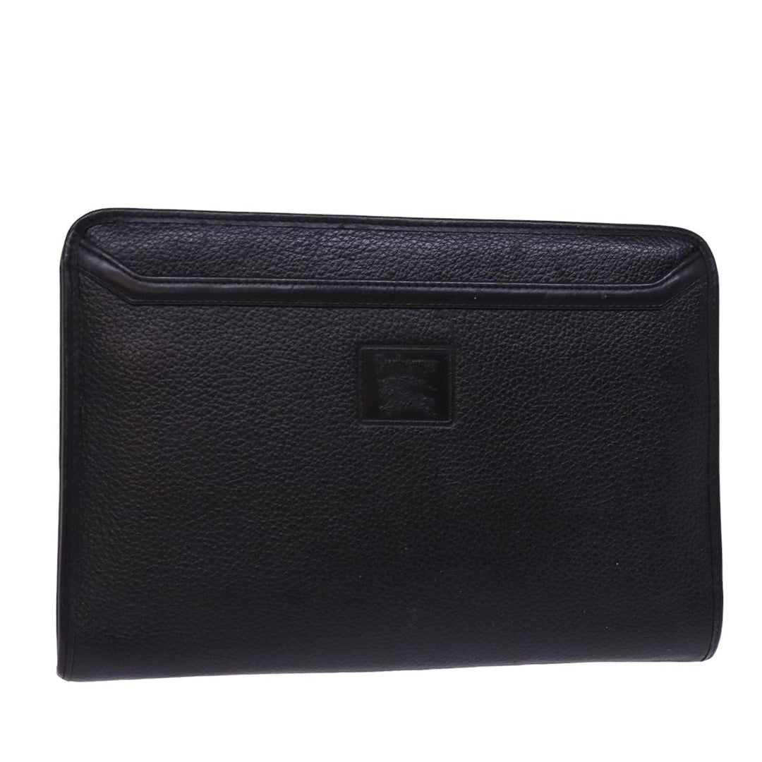 BurberrySs Clutch Bag Leather Black Auth 78604