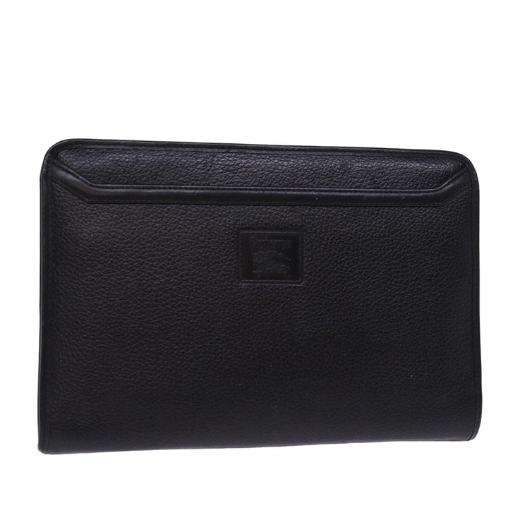 BurberrySs Clutch Bag Leather Black Auth 78604