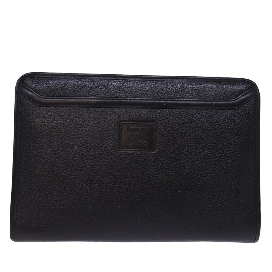 BurberrySs Clutch Bag Leather Black Auth 78604