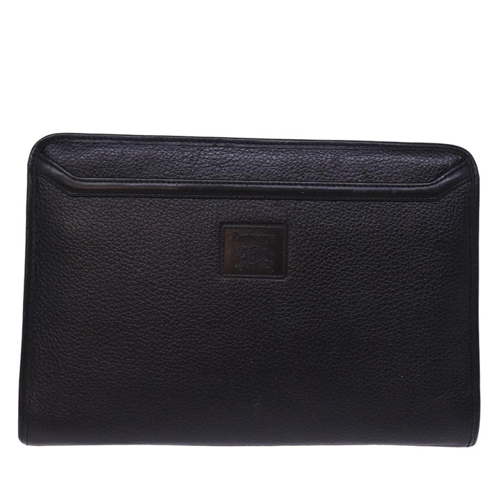 BurberrySs Clutch Bag Leather Black Auth 78604