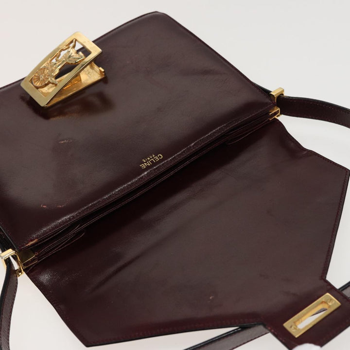 Celine Shoulder Bag Leather Wine Red  78766