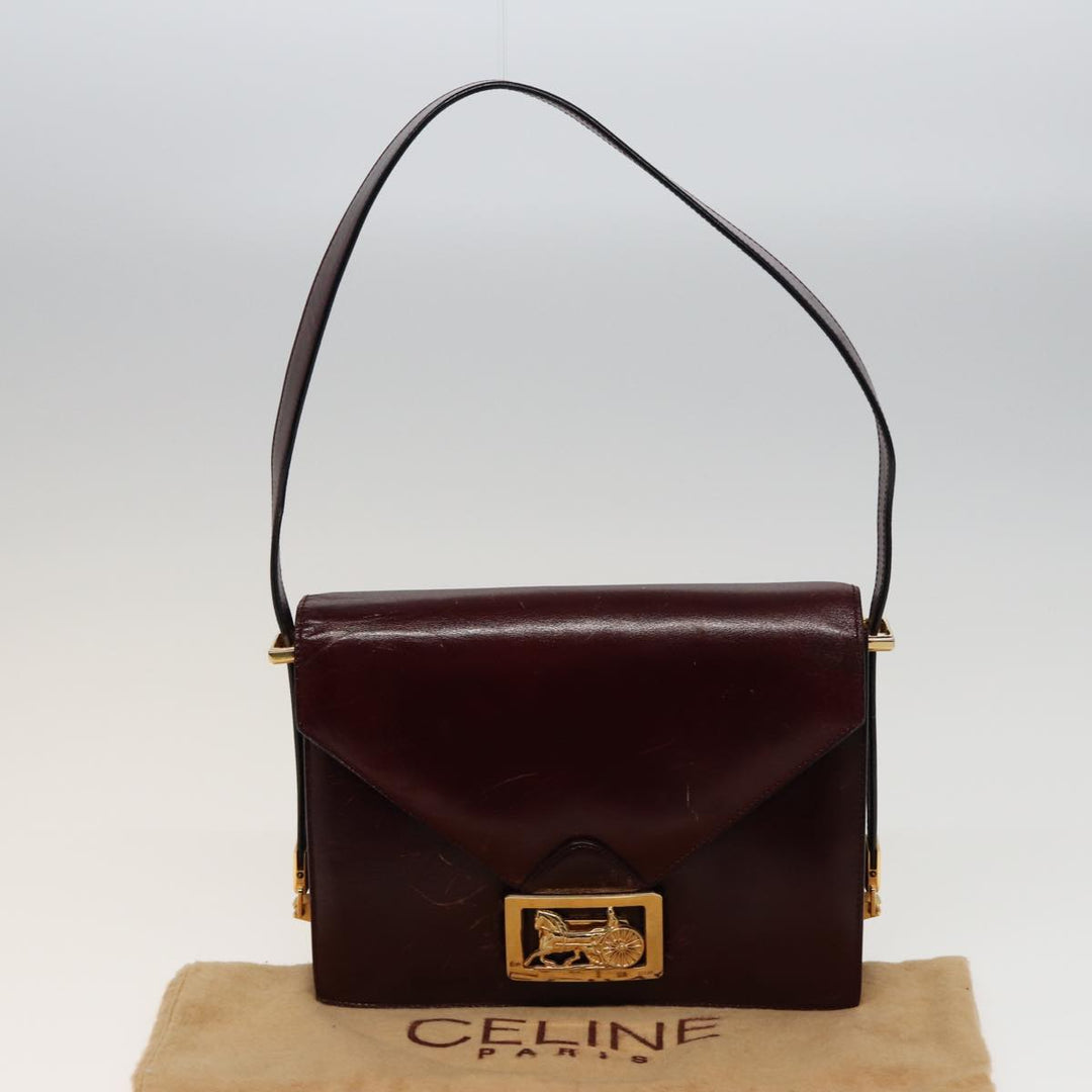 Celine Shoulder Bag Leather Wine Red  78766