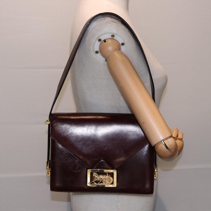 Celine Shoulder Bag Leather Wine Red  78766