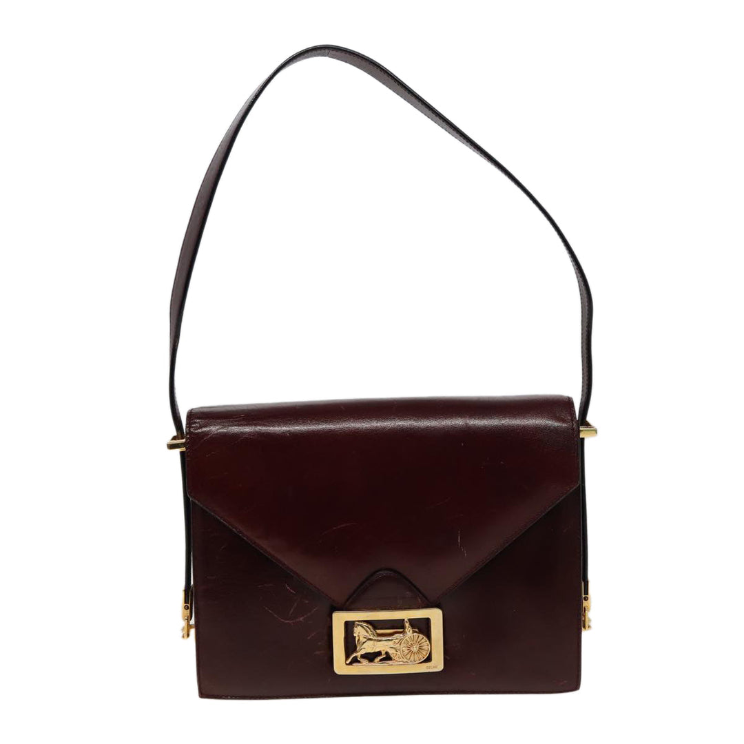Celine Shoulder Bag Leather Wine Red  78766