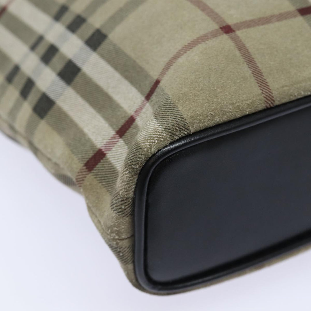 Burberry Nova Check Shoulder Bag Suede Beige Black Auth 78849