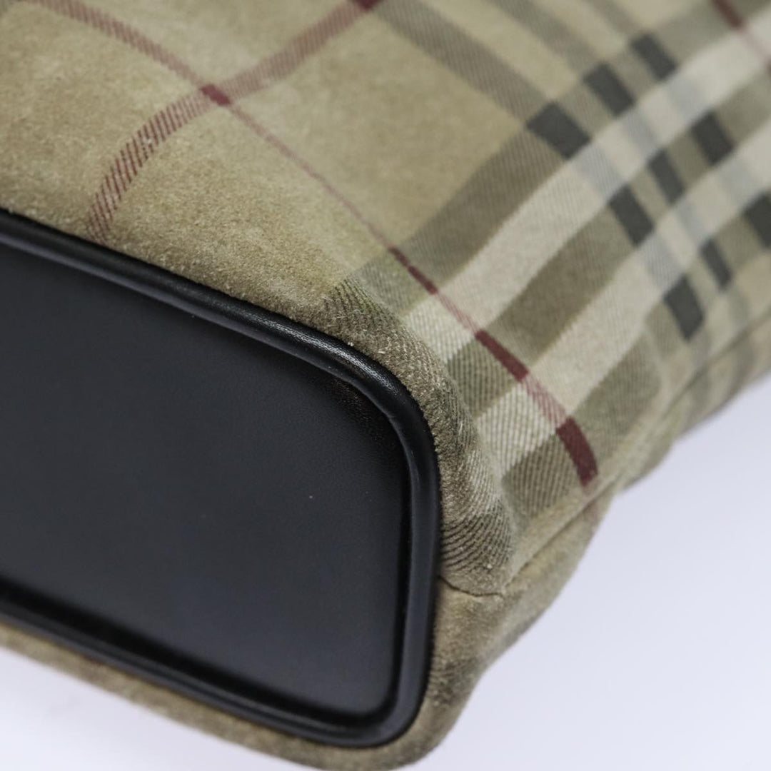 Burberry Nova Check Shoulder Bag Suede Beige Black Auth 78849