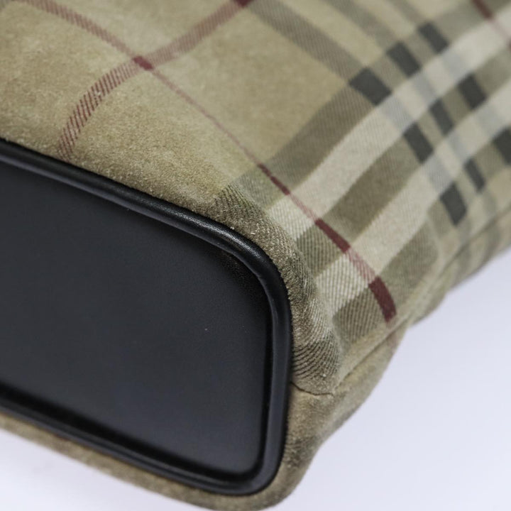 Burberry Nova Check Shoulder Bag Suede Beige Black Auth 78849
