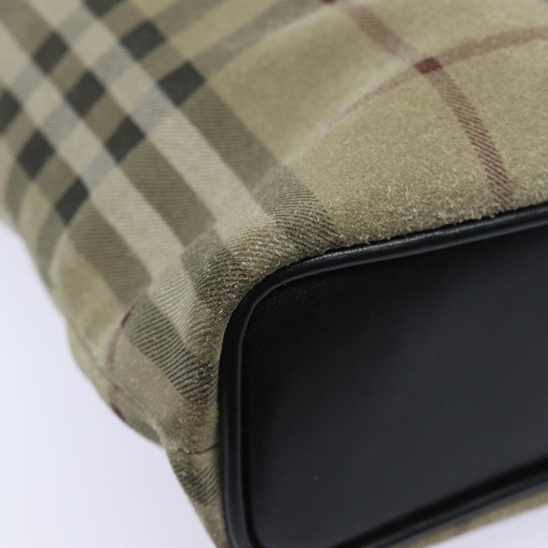 Burberry Nova Check Shoulder Bag Suede Beige Black Auth 78849
