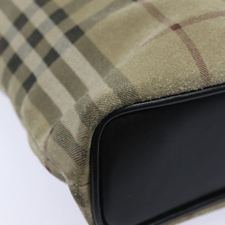Burberry Nova Check Shoulder Bag Suede Beige Black Auth 78849