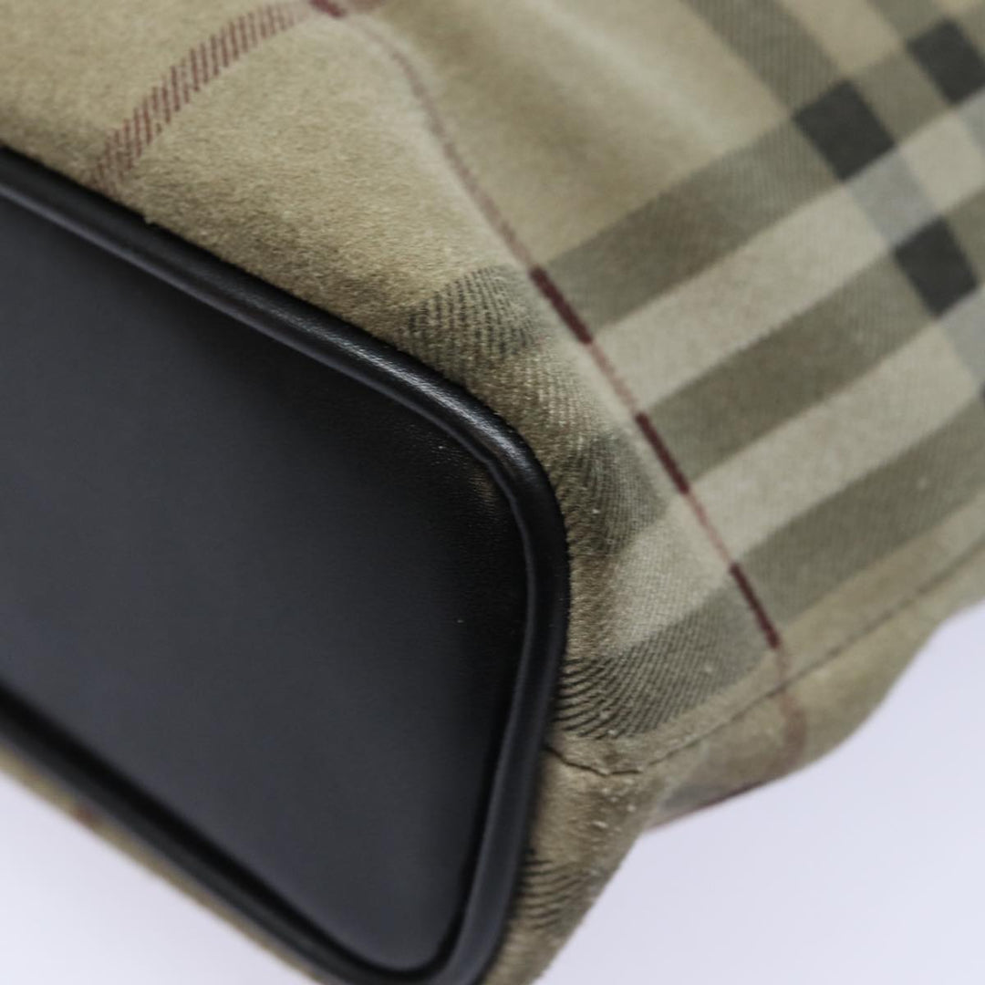 Burberry Nova Check Shoulder Bag Suede Beige Black Auth 78849